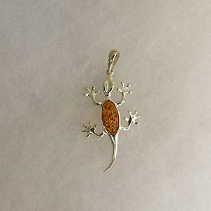 Pendentif grande Salamandre  - bijou ambre et argent